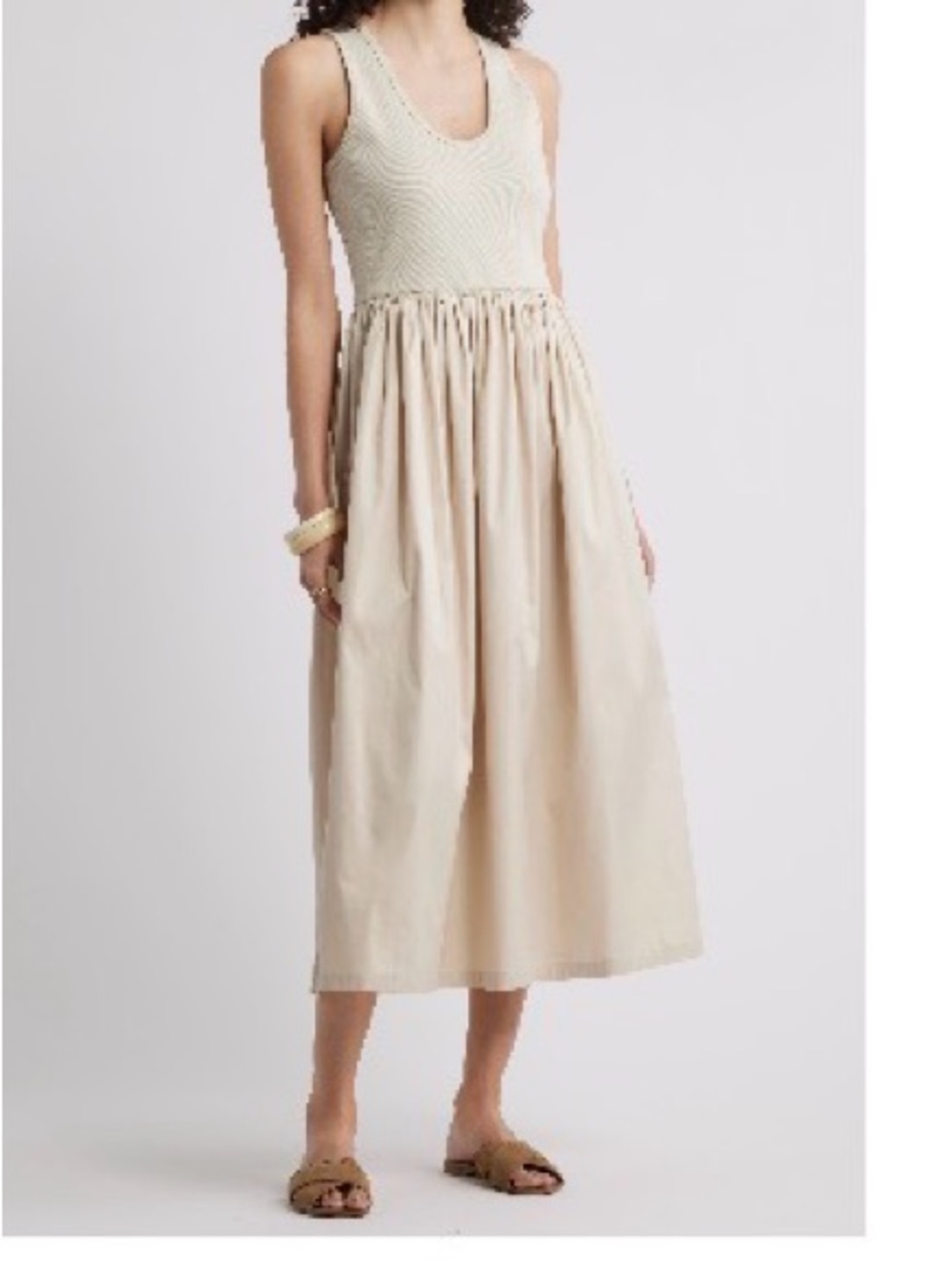 Nordstrom Neutral Beige Midi Skirt - Lightweight Gathered Waist